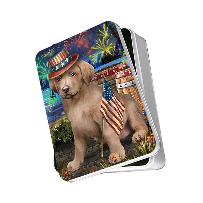 4th of July Independence Day Fireworks Chesapeake Bay Retriever Dog at the Lake Photo Storage Tin PITN50960