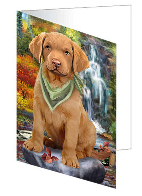 Scenic Waterfall Chesapeake Bay Retriever Dog Handmade Artwork Assorted Pets Greeting Cards and Note Cards with Envelopes for All Occasions and Holiday Seasons GCD53228