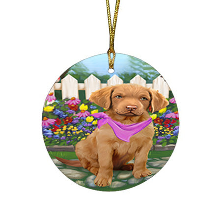 Spring Floral Chesapeake Bay Retriever Dog Round Flat Christmas Ornament RFPOR49839