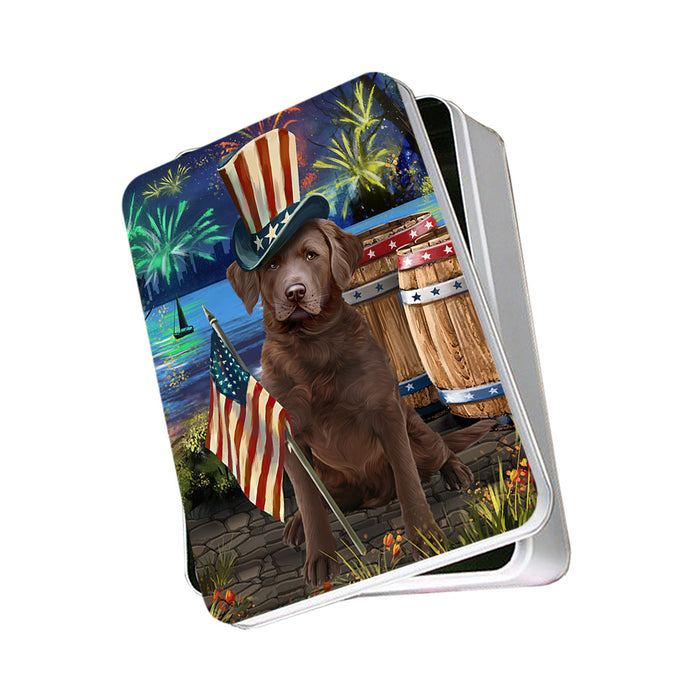 4th of July Independence Day Fireworks Chesapeake Bay Retriever Dog at the Lake Photo Storage Tin PITN50961