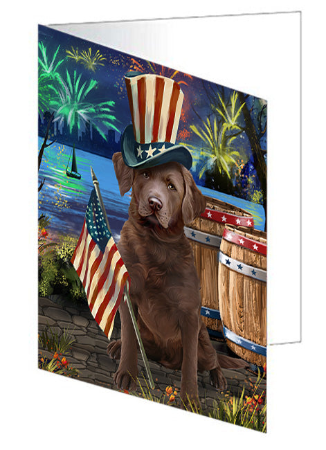 4th of July Independence Day Fireworks Chesapeake Bay Retriever Dog at the Lake Handmade Artwork Assorted Pets Greeting Cards and Note Cards with Envelopes for All Occasions and Holiday Seasons GCD56912
