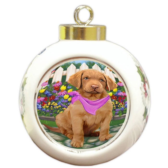 Spring Floral Chesapeake Bay Retriever Dog Round Ball Christmas Ornament RBPOR49848