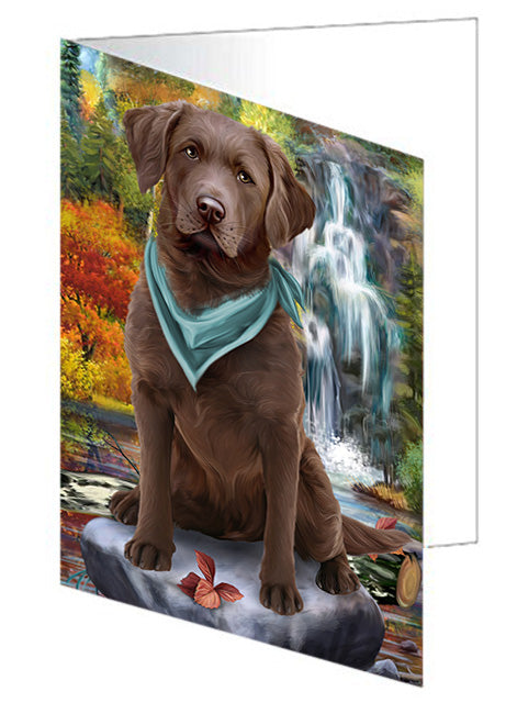 Scenic Waterfall Chesapeake Bay Retriever Dog Handmade Artwork Assorted Pets Greeting Cards and Note Cards with Envelopes for All Occasions and Holiday Seasons GCD53231
