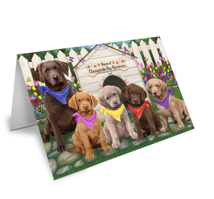 Spring Dog House Chesapeake Bay Retrievers Dog Handmade Artwork Assorted Pets Greeting Cards and Note Cards with Envelopes for All Occasions and Holiday Seasons GCD53561
