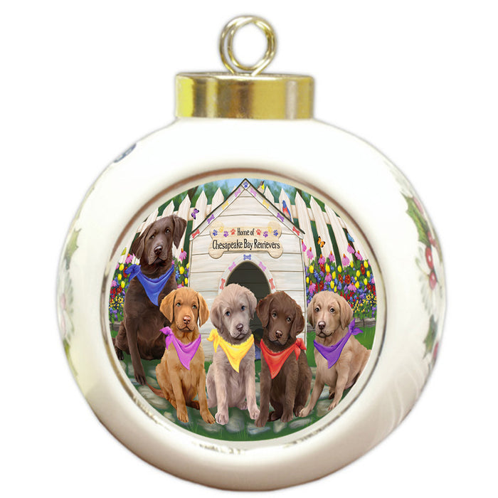 Spring Dog House Chesapeake Bay Retrievers Dog Round Ball Christmas Ornament RBPOR49844