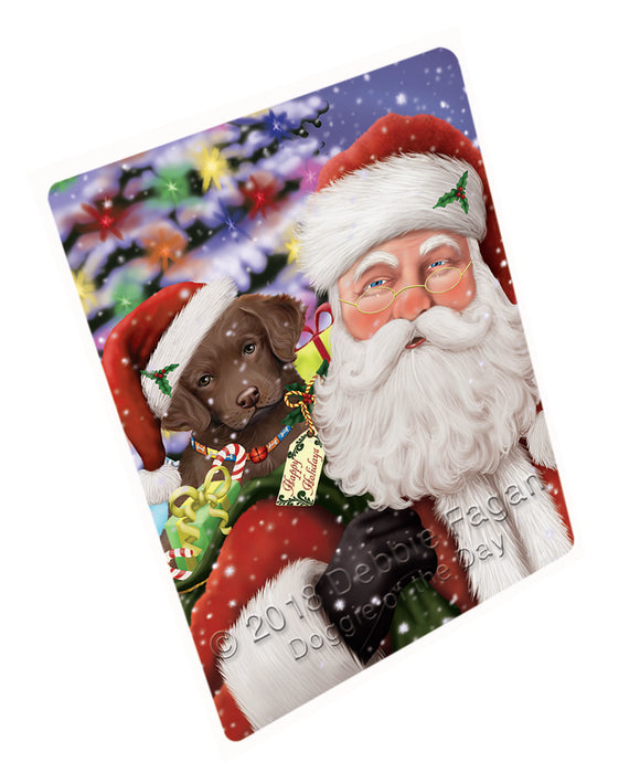 Santa Carrying Chesapeake Bay Retriever Dog and Christmas Presents Blanket BLNKT103125