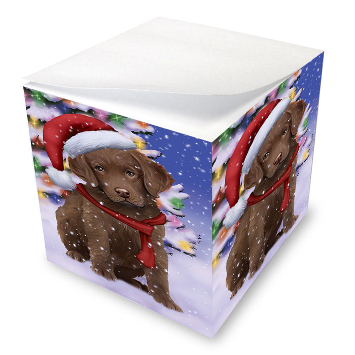 Winterland Wonderland Chesapeake Bay Retriever Dog In Christmas Holiday Scenic Background Note Cube NOC53378