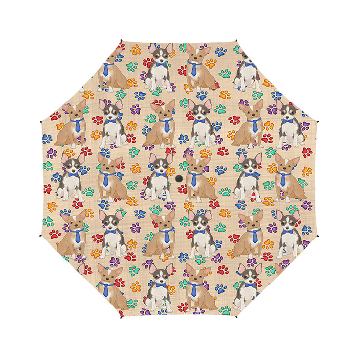 Rainbow Paw Print Chesapeake Bay Retriever Dogs Blue Semi-Automatic Foldable Umbrella