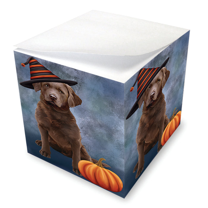 Happy Halloween Chesapeake Bay Retriever Dog Wearing Witch Hat with Pumpkin Note Cube NOC56569