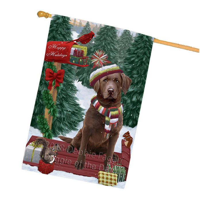 Merry Christmas Woodland Sled Chesapeake Bay Retriever Dog House Flag FLG55320