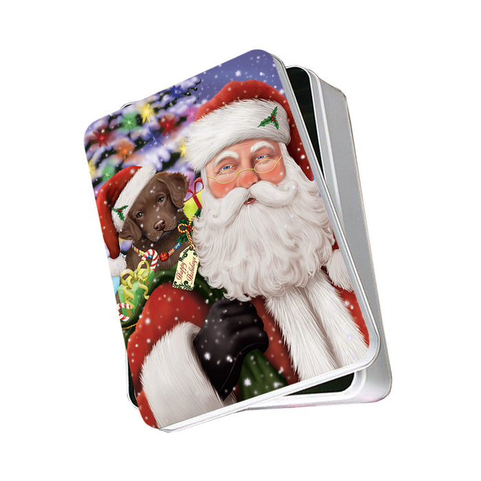 Santa Carrying Chesapeake Bay Retriever Dog and Christmas Presents Photo Storage Tin PITN53919