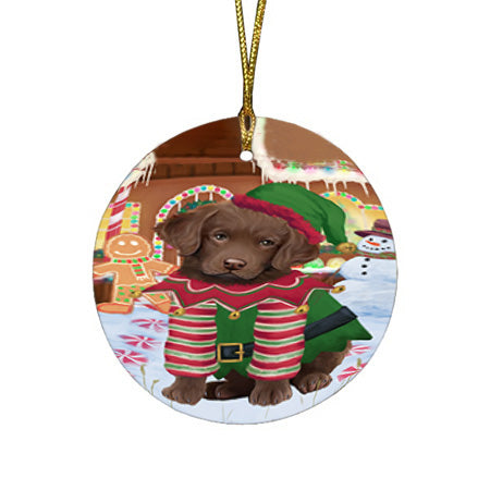 Christmas Gingerbread House Candyfest Chesapeake Bay Retriever Dog Round Flat Christmas Ornament RFPOR56654