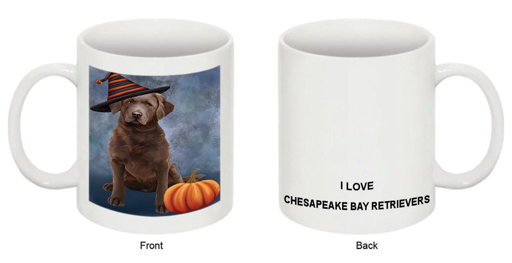 Happy Halloween Chesapeake Bay Retriever Dog Wearing Witch Hat with Pumpkin Coffee Mug MUG50321