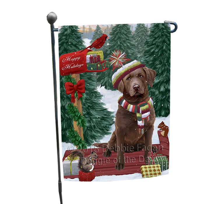 Merry Christmas Woodland Sled Chesapeake Bay Retriever Dog Garden Flag GFLG55184