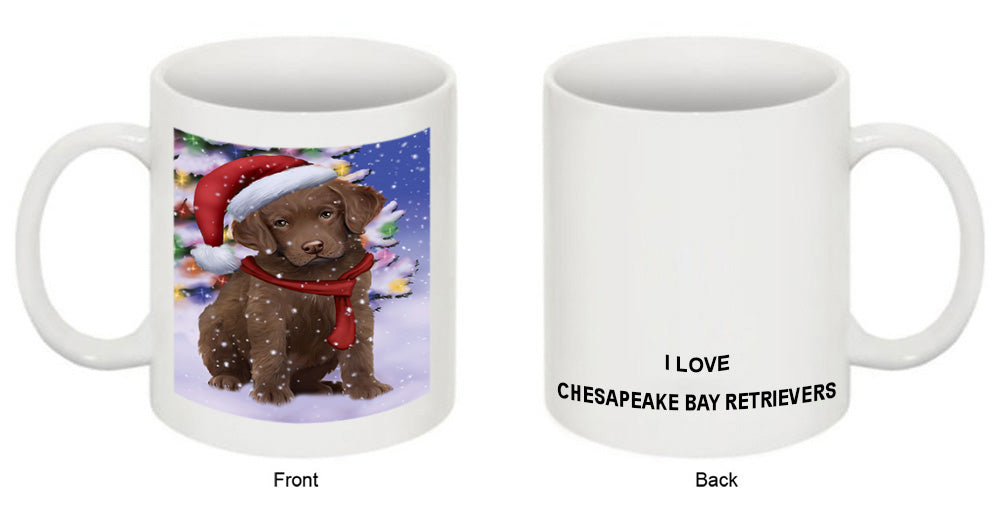 Winterland Wonderland Chesapeake Bay Retriever Dog In Christmas Holiday Scenic Background  Coffee Mug MUG48776