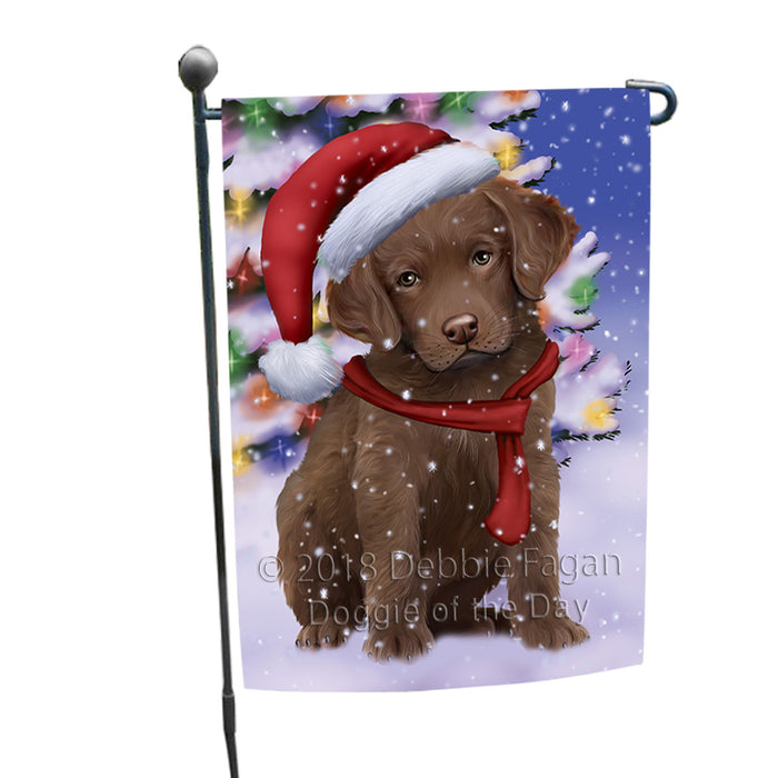 Winterland Wonderland Chesapeake Bay Retriever Dog In Christmas Holiday Scenic Background  Garden Flag GFLG53440