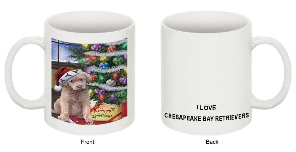 Christmas Happy Holidays Chesapeake Bay Retriever Dog with Tree and Presents Coffee Mug MUG49215