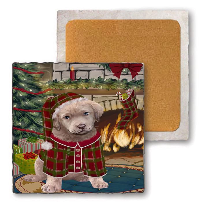 The Stocking was Hung Chesapeake Bay Retriever Dog Set of 4 Natural Stone Marble Tile Coasters MCST50268