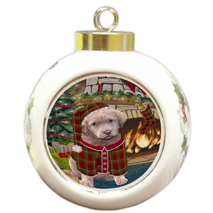The Stocking was Hung Chesapeake Bay Retriever Dog Round Ball Christmas Ornament RBPOR55624