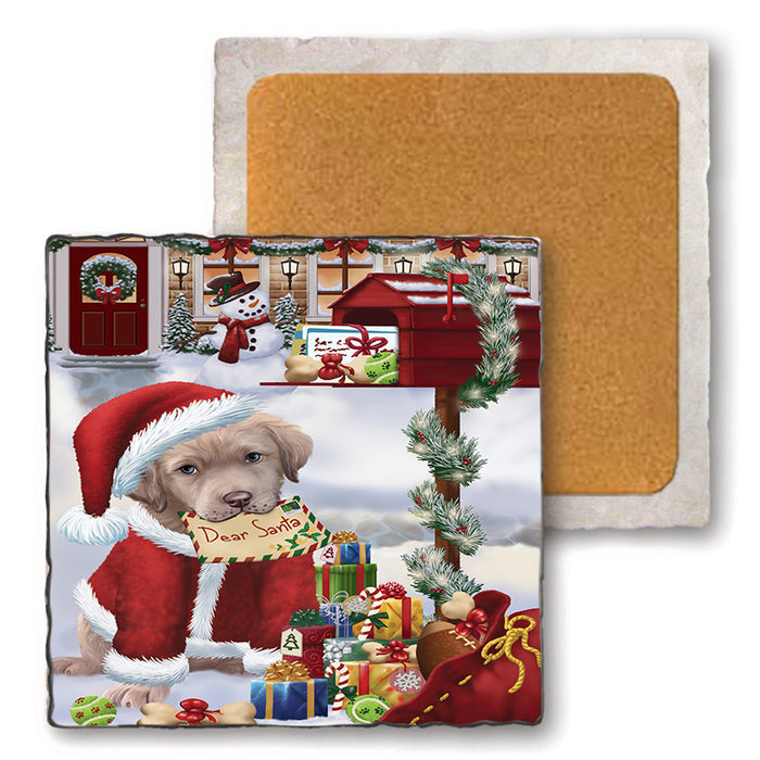 Chesapeake Bay Retriever Dog Dear Santa Letter Christmas Holiday Mailbox Set of 4 Natural Stone Marble Tile Coasters MCST48886