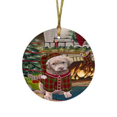 The Stocking was Hung Chesapeake Bay Retriever Dog Round Flat Christmas Ornament RFPOR55624