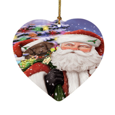 Santa Carrying Chesapeake Bay Retriever Dog and Christmas Presents Heart Christmas Ornament HPOR53976
