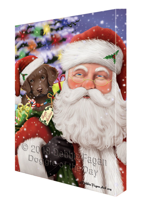 Santa Carrying Chesapeake Bay Retriever Dog and Christmas Presents Canvas Print Wall Art Décor CVS103634