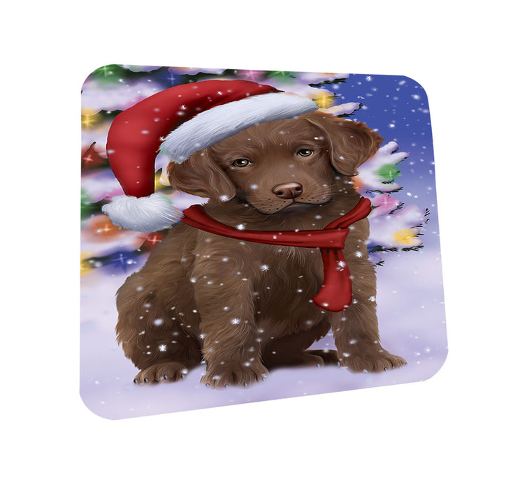 Winterland Wonderland Chesapeake Bay Retriever Dog In Christmas Holiday Scenic Background  Coasters Set of 4 CST53336