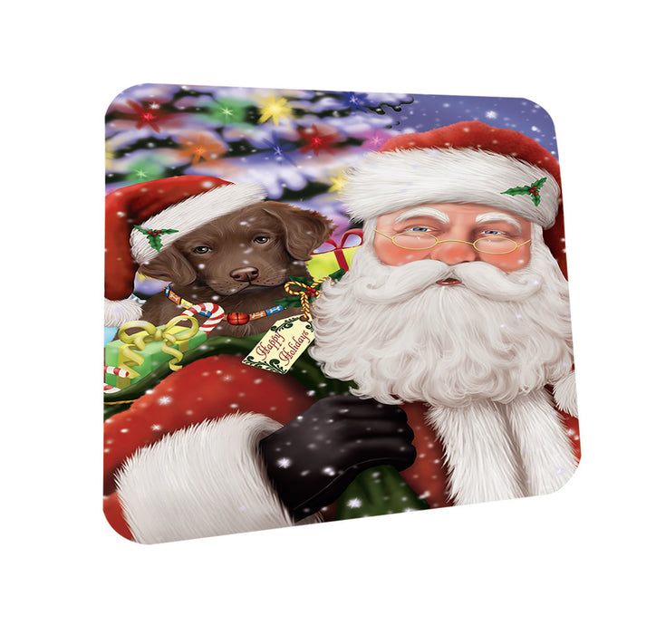 Santa Carrying Chesapeake Bay Retriever Dog and Christmas Presents Coasters Set of 4 CST53934