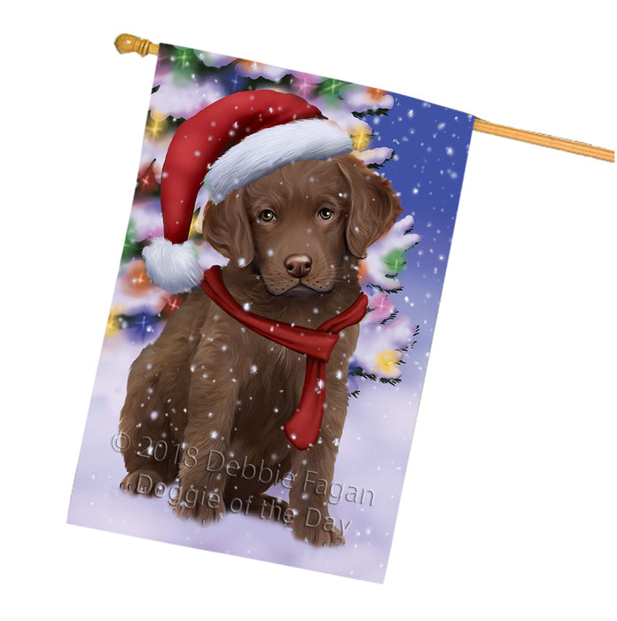 Winterland Wonderland Chesapeake Bay Retriever Dog In Christmas Holiday Scenic Background  House Flag FLG53576