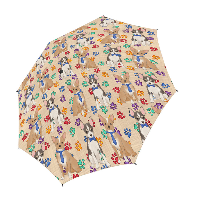 Rainbow Paw Print Chesapeake Bay Retriever Dogs Blue Semi-Automatic Foldable Umbrella