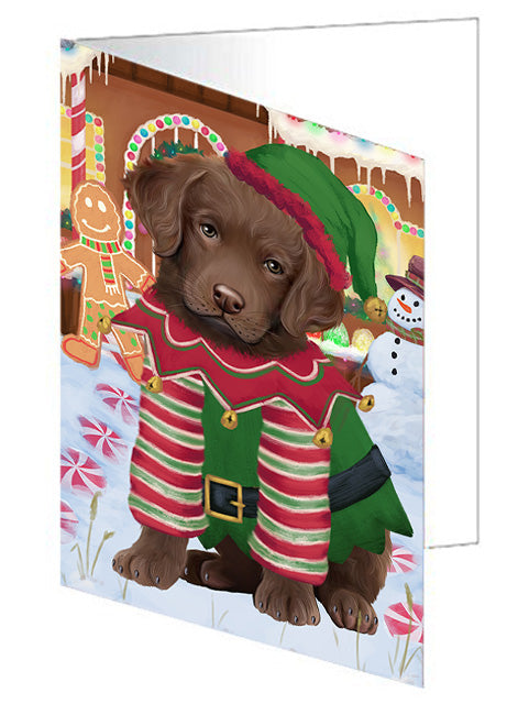 Christmas Gingerbread House Candyfest Chesapeake Bay Retriever Dog Handmade Artwork Assorted Pets Greeting Cards and Note Cards with Envelopes for All Occasions and Holiday Seasons GCD73409
