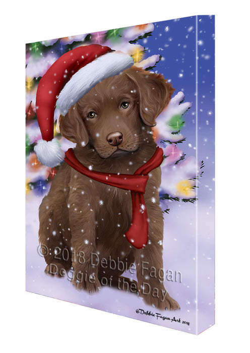 Winterland Wonderland Chesapeake Bay Retriever Dog In Christmas Holiday Scenic Background  Canvas Print Wall Art Décor CVS98252