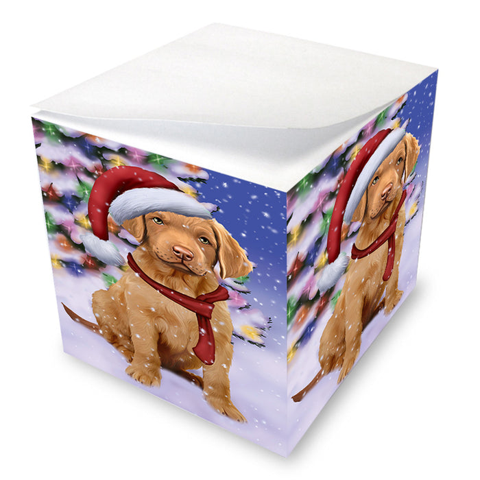 Winterland Wonderland Chesapeake Bay Retriever Dog In Christmas Holiday Scenic Background Note Cube NOC53379