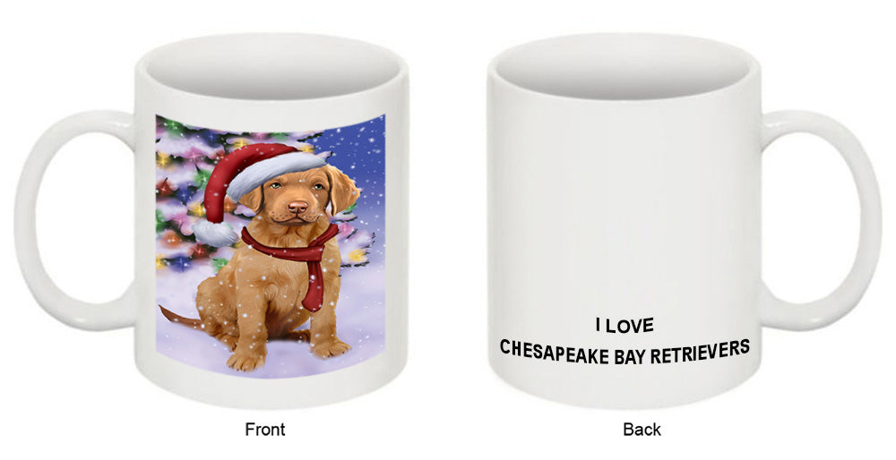 Winterland Wonderland Chesapeake Bay Retriever Dog In Christmas Holiday Scenic Background  Coffee Mug MUG48777