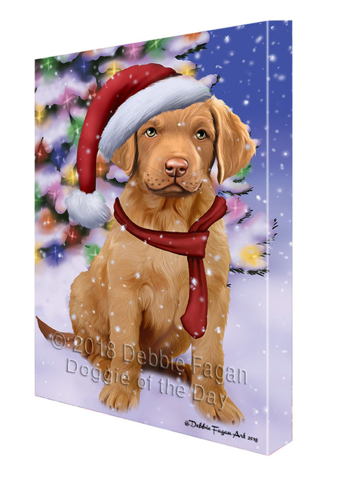 Winterland Wonderland Chesapeake Bay Retriever Dog In Christmas Holiday Scenic Background  Canvas Print Wall Art Décor CVS98261