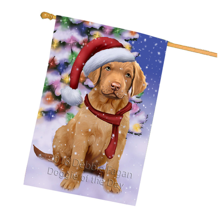 Winterland Wonderland Chesapeake Bay Retriever Dog In Christmas Holiday Scenic Background  House Flag FLG53577