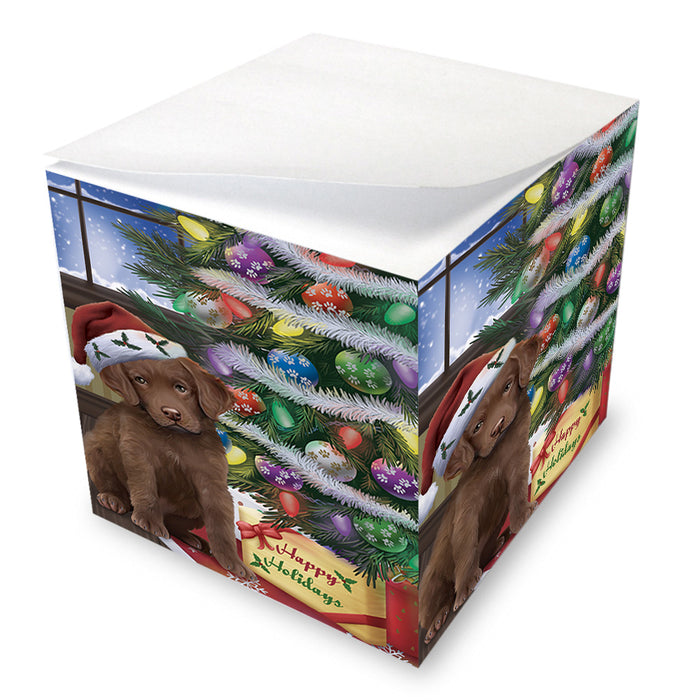 Christmas Happy Holidays Chesapeake Bay Retriever Dog with Tree and Presents Note Cube NOC55464