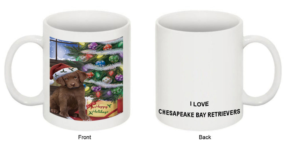 Christmas Happy Holidays Chesapeake Bay Retriever Dog with Tree and Presents Coffee Mug MUG49216
