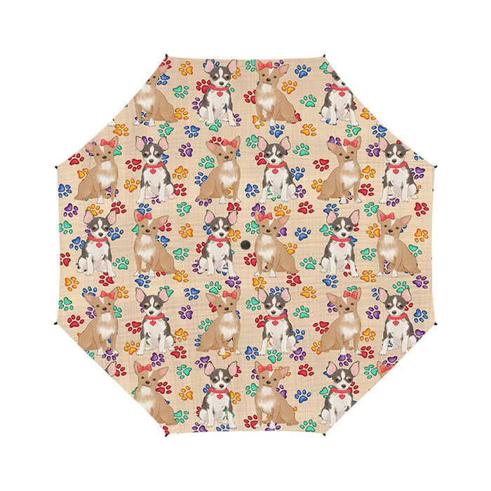 Rainbow Paw Print Chesapeake Bay Retriever Dogs Red Semi-Automatic Foldable Umbrella