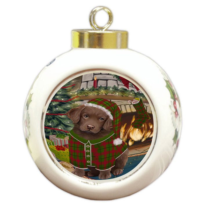 The Stocking was Hung Chesapeake Bay Retriever Dog Round Ball Christmas Ornament RBPOR55625