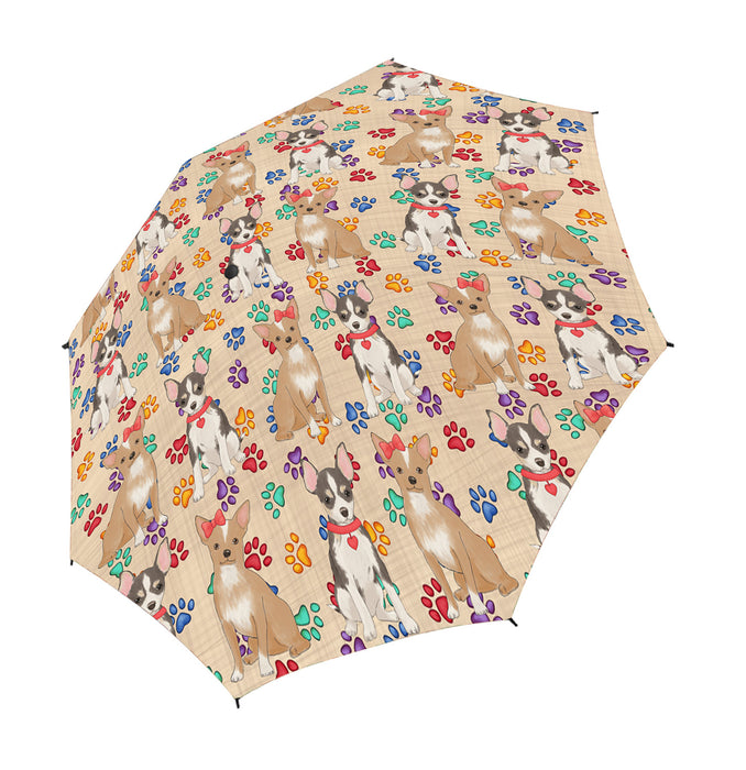 Rainbow Paw Print Chesapeake Bay Retriever Dogs Red Semi-Automatic Foldable Umbrella