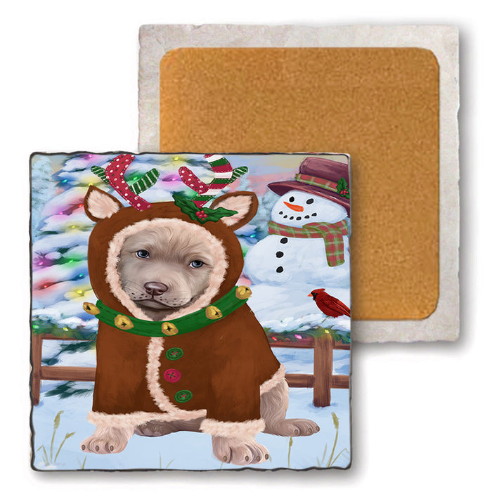 Christmas Gingerbread House Candyfest Chesapeake Bay Retriever Dog Set of 4 Natural Stone Marble Tile Coasters MCST51299