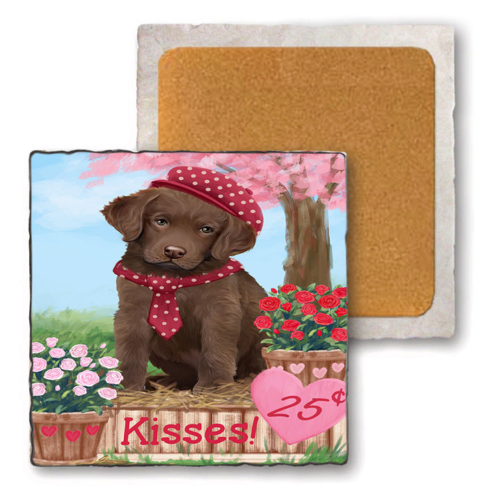 Rosie 25 Cent Kisses Chesapeake Bay Retriever Dog Set of 4 Natural Stone Marble Tile Coasters MCST51436