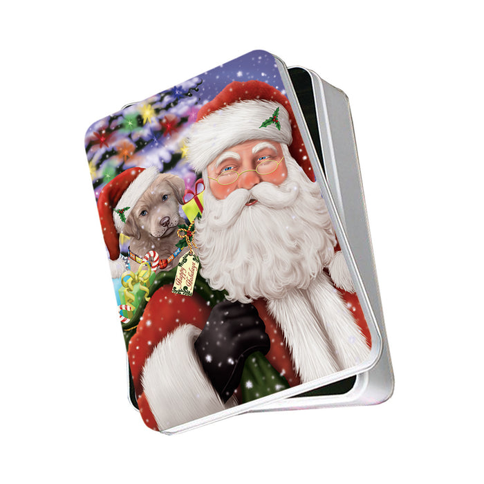 Santa Carrying Chesapeake Bay Retriever Dog and Christmas Presents Photo Storage Tin PITN53920