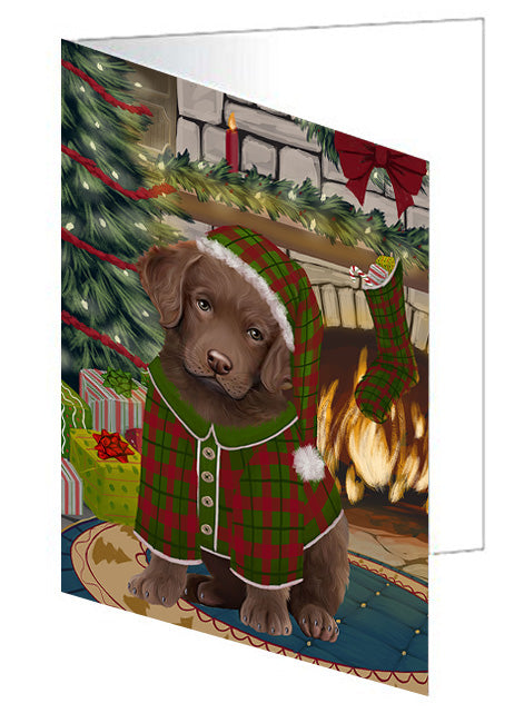 The Stocking was Hung Boxer Dog Handmade Artwork Assorted Pets Greeting Cards and Note Cards with Envelopes for All Occasions and Holiday Seasons GCD70241