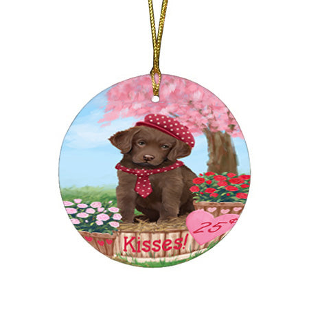 Rosie 25 Cent Kisses Chesapeake Bay Retriever Dog Round Flat Christmas Ornament RFPOR56792