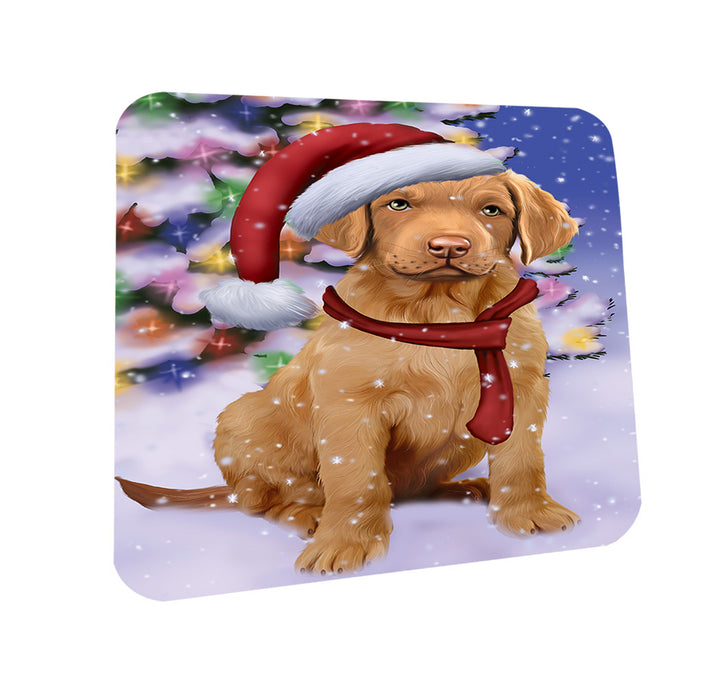 Winterland Wonderland Chesapeake Bay Retriever Dog In Christmas Holiday Scenic Background  Coasters Set of 4 CST53337