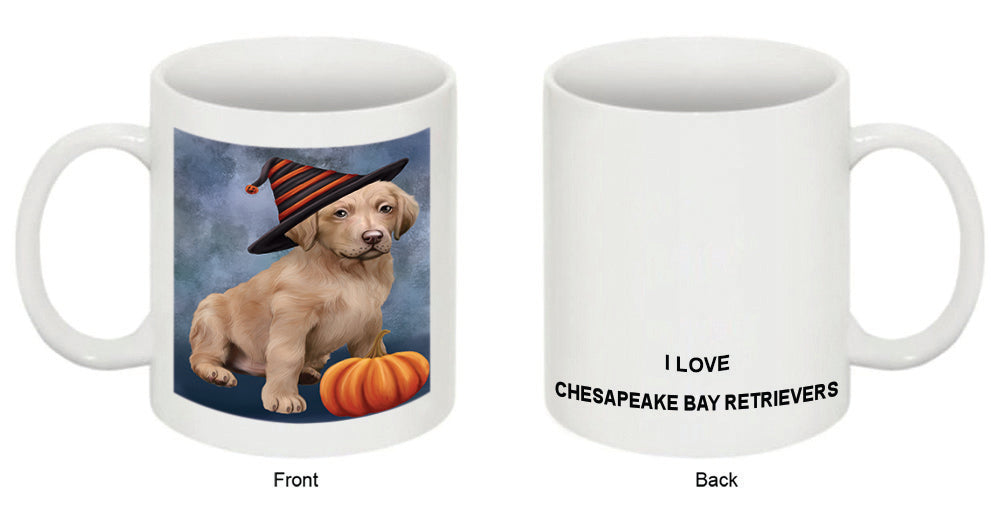 Happy Halloween Chesapeake Bay Retriever Dog Wearing Witch Hat with Pumpkin Coffee Mug MUG50322