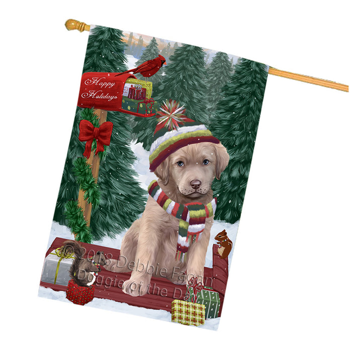 Merry Christmas Woodland Sled Chesapeake Bay Retriever Dog House Flag FLG55321